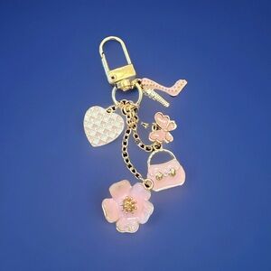 Pink floral Shopping theme bag charm